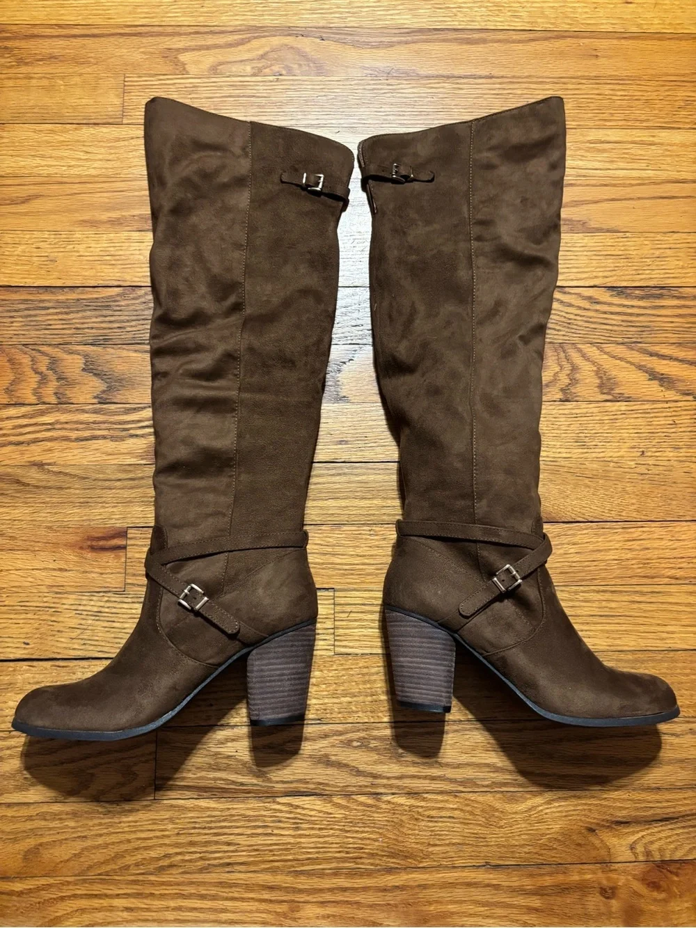 Madden Girl Daallas Brown Over-the-Knee Slouch Boots with Buckle Strap